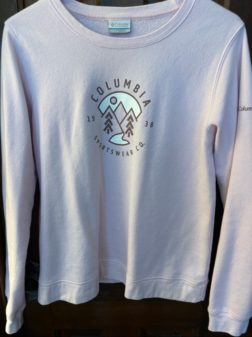 Columbia Women's Pale Pink Crewneck Sweatshirt with Graphic Logo
